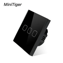 Load image into Gallery viewer, Minitiger Luxury Wall Touch Sensor Switch EU/UK Standard Light Gray Crystal Glass Touch Switch Power 1/2/3 Gang 1 Way AC 220