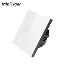 Load image into Gallery viewer, Minitiger Luxury Wall Touch Sensor Switch EU/UK Standard Light Gray Crystal Glass Touch Switch Power 1/2/3 Gang 1 Way AC 220
