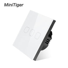 Load image into Gallery viewer, Minitiger Luxury Wall Touch Sensor Switch EU/UK Standard Light Gray Crystal Glass Touch Switch Power 1/2/3 Gang 1 Way AC 220
