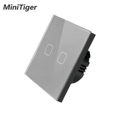 Load image into Gallery viewer, Minitiger Luxury Wall Touch Sensor Switch EU/UK Standard Light Gray Crystal Glass Touch Switch Power 1/2/3 Gang 1 Way AC 220
